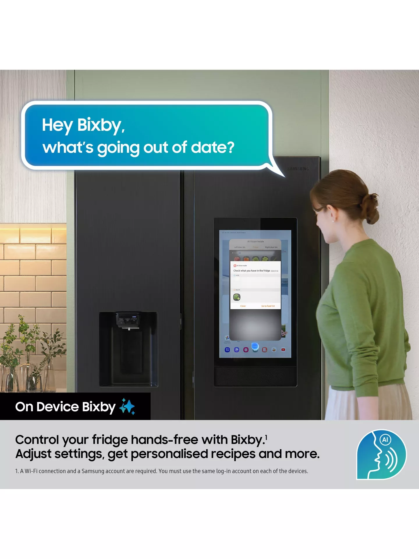 Samsung Bespoke AI Family Hub RS90F66BEFEU Black Plumbed American Fridge Freezer - Image 5