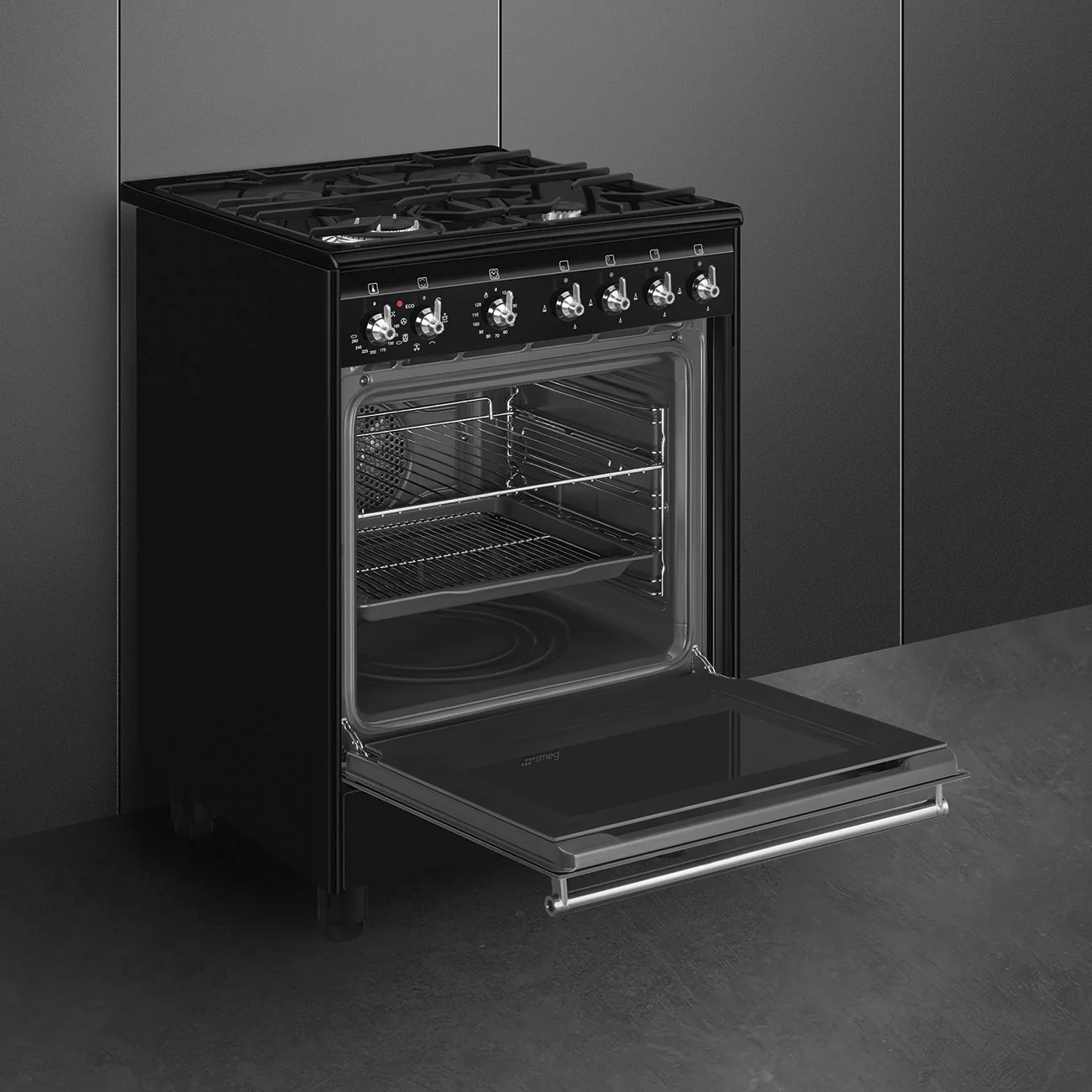 Smeg Concert Classic Black 60cm Single Cavity Dual Fuel Range-Style Cooker CX61GMBL - Image 6