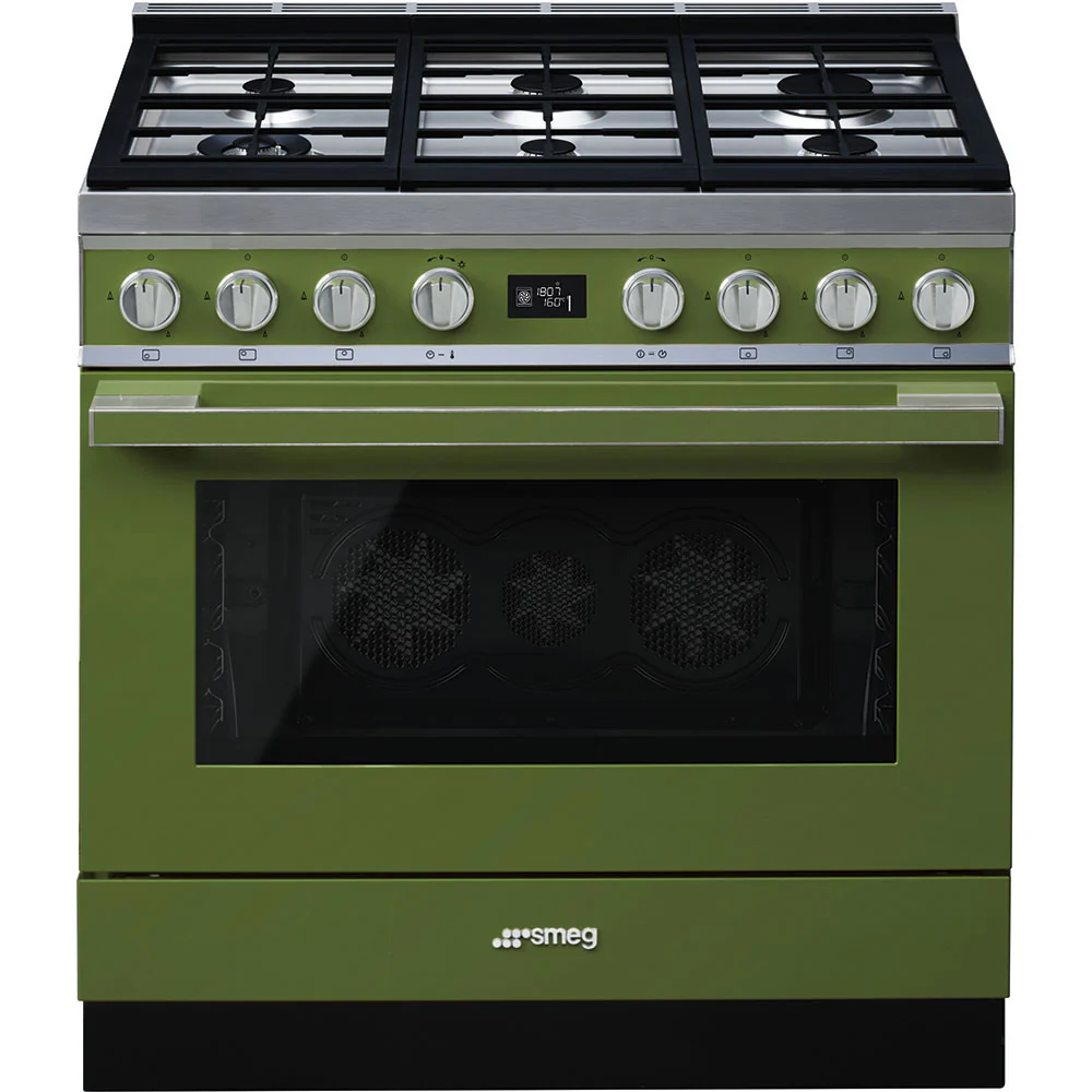 Smeg Portofino CPF9GPOG Olive Green 90cm Dual Fuel Range Cooker