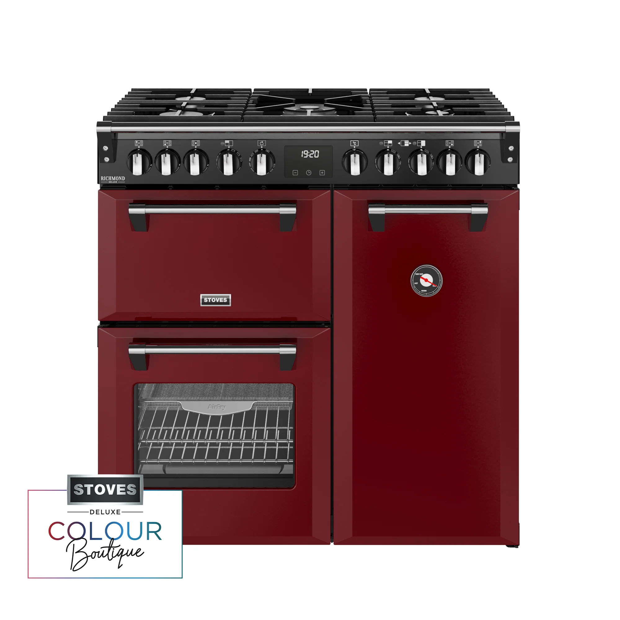 Stoves Richmond Deluxe 90cm Dual Fuel Range Cooker 444412008 Garnet Red