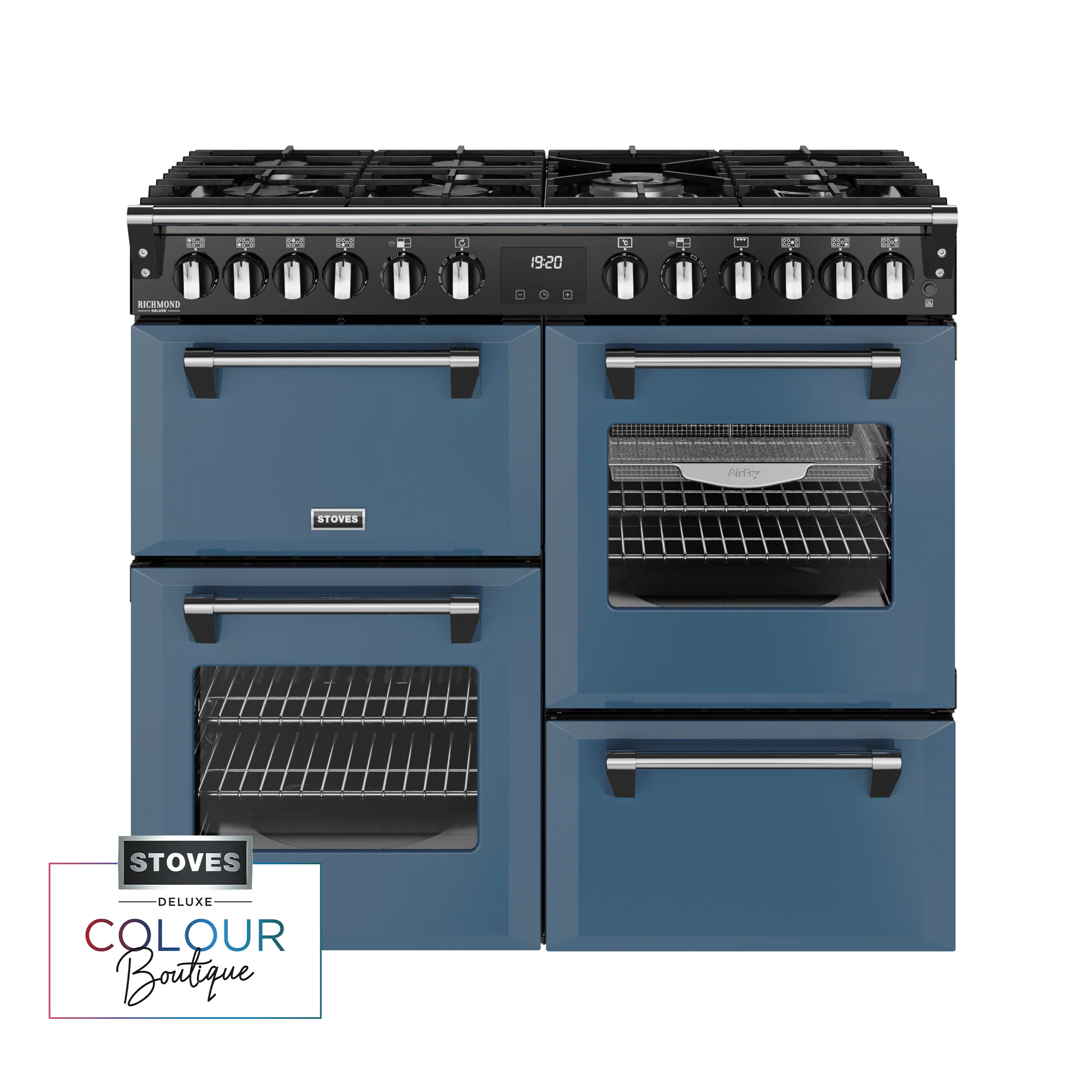 Stoves Richmond Deluxe Colour Boutique 100cm Dual Fuel Range Cooker 444412017 Twilight Blue