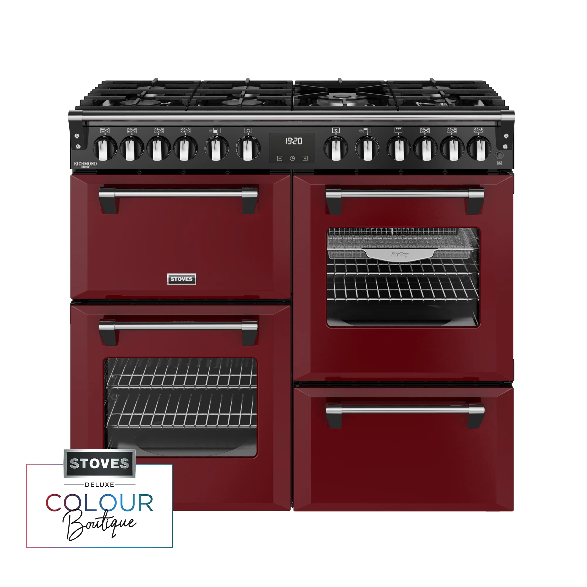 Stoves Richmond Deluxe Colour Boutique 100cm Dual Fuel Range Cooker 444412020 Garnet Red