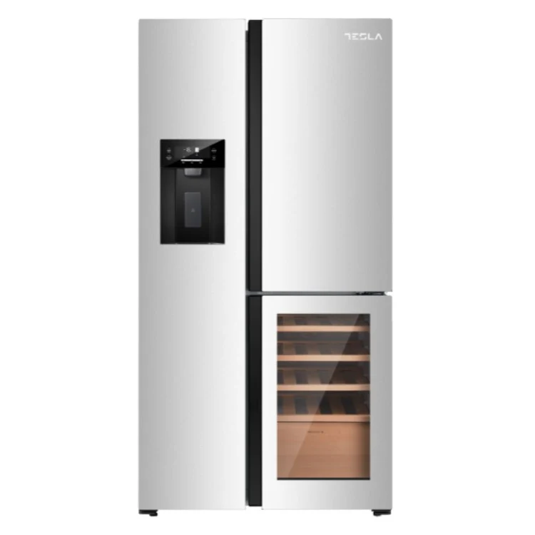 Tesla T530TDXG Inox Plumbed American Fridge Freezer with Wine Storage